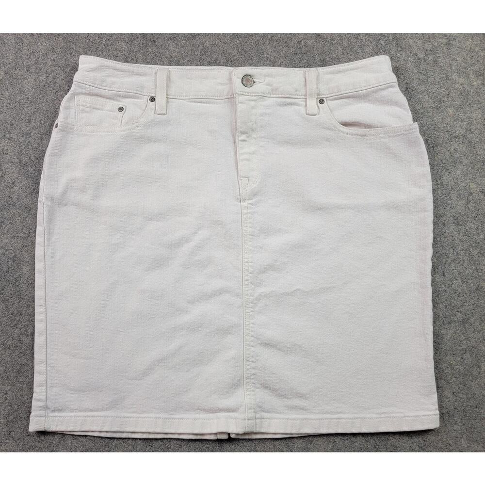 L.L.Bean Skirt Womens 12 Petite White Denim Favorite Fit 5 Pocket Back Vent